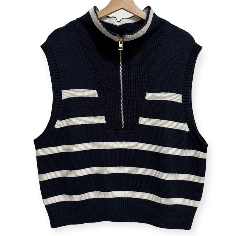 Talbots Half Zip Mock Neck Striped Sweater Vest XL